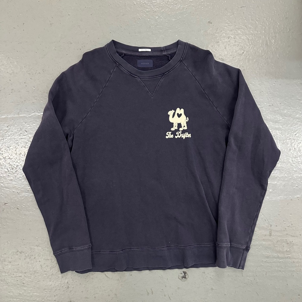 Mother Womens The Drifter Camel Heart Sweatshirt Large Blue Preowned Raglan